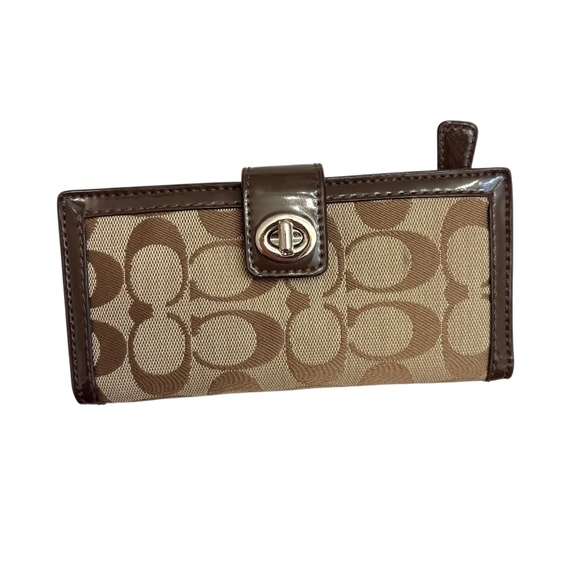 Coach y2k signature brown cc slim turnlock wallet - Picture 1 of 5
